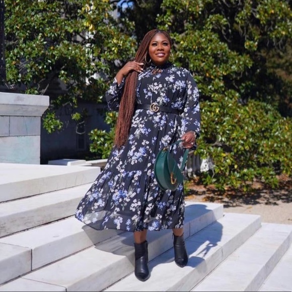 Floral Chiffon H&M Midi DRESS - NWT long sleeved - Picture 2 of 15